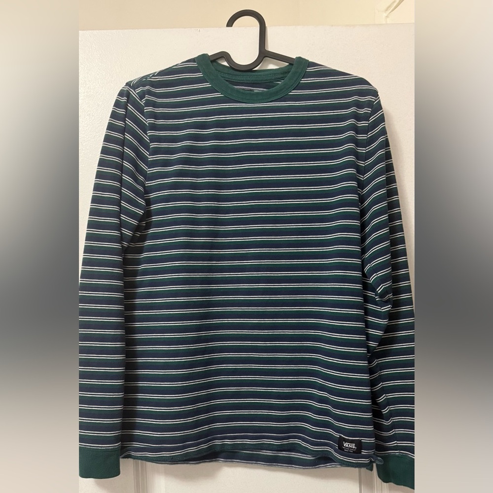 Vans Striped Long-Sleeve Crewneck in Navy, Green & White